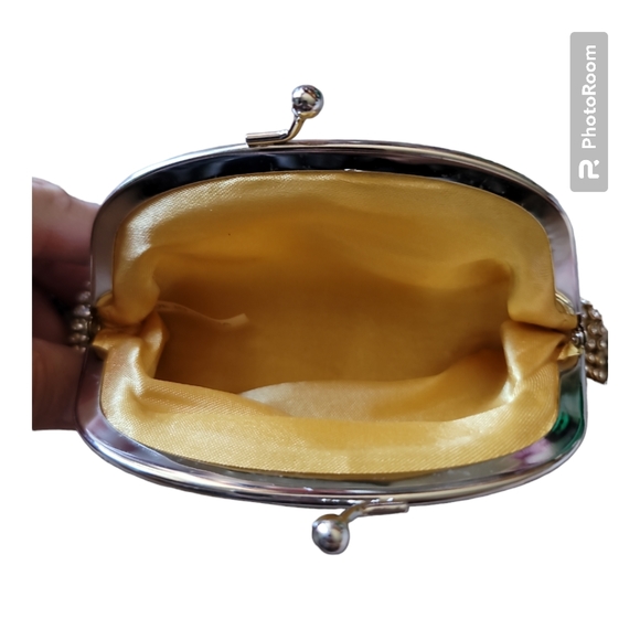 Change purse gold fabric w clear rhinestones mesh overlay - Picture 3 of 5